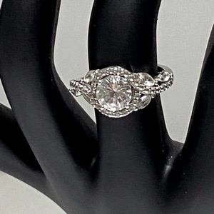 925 Silver Lab Created White Sapphire Round Ring